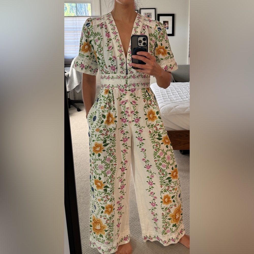 Farm Rio Folk Floral Linen Jumpsuit